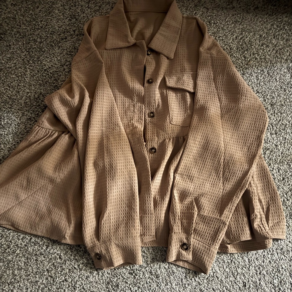 Women's Tan Button-Up Top